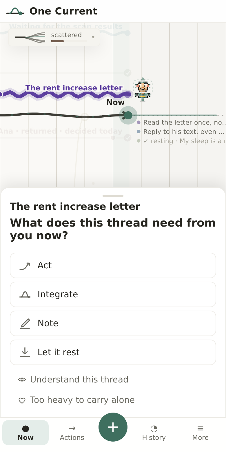 The quick panel for a thread: its name, a loudness control, and a note that undecided days have made it louder.